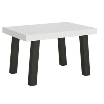 Mesa De Comedor Bidy 130 Cm Rectangular De Fresno Blanco Con Patas De Metal Antracita