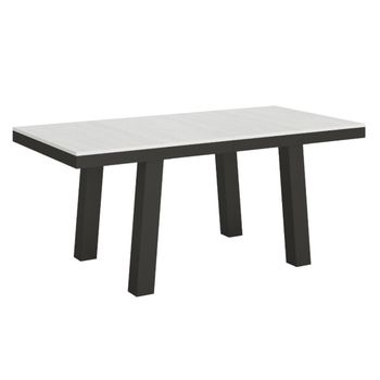 Mesa Extensible Bidy, De 6 A 12 Plazas, De 160 A 264 Cm De Ancho, Estructura De Fresno Blanco Y Metal Antracita