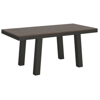 Mesa Extensible Bidy, De 6 A 12 Plazas, De 160 A 264 Cm De Ancho, Estructura De Madera Oscura Y Metal Antracita