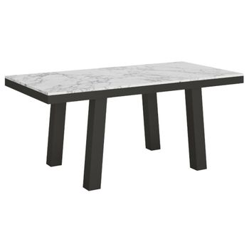 Mesa Extensible Bidy De 6 A 12 Plazas L 160 A 264 Cm Con Efecto Mármol Blanco Y Estructura De Metal Antracita