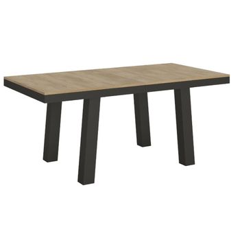 Mesa Extensible Bidy, 6 A 14 Plazas, L 180 A 284 Cm, Estructura De Madera Clara Y Metal Antracita