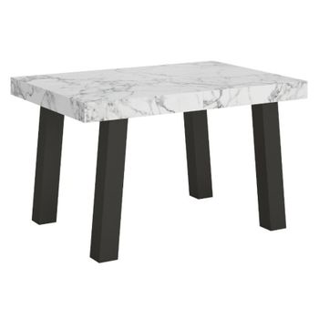 Mesa Extensible Bidy, De 6 A 18 Plazas, De 130 A 390 Cm De Ancho, Efecto Mármol Blanco, Patas De Metal Antracita