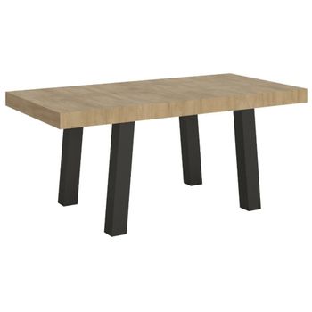 Mesa Extensible Bidy, De 6 A 20 Plazas, De 160 A 420 Cm De Ancho, Madera Clara Y Patas De Metal Antracita