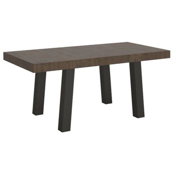 Mesa Extensible Bidy, De 6 A 20 Plazas, De 160 A 420 Cm De Ancho, Madera Oscura Y Patas De Metal Antracita