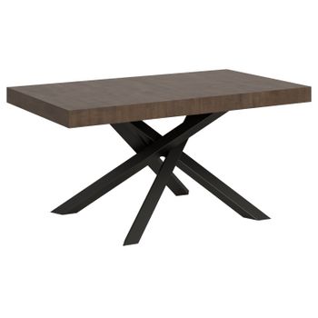 Mesa Extensible 6 A 12 Personas Madera Marrón Y Antracita Patas Entrelazadas L 160 A 264 Cm Artemis