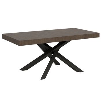 Mesa Extensible 8 A 14 Personas Madera Oscura Y Antracita Patas Entrelazadas L 180 A 284 Cm Artemis