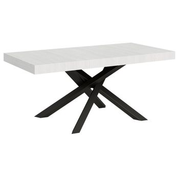 Mesa Extensible De 8 A 20 Personas, Blanca Con Patas Entrelazadas Antracita L 180 A 440 Cm Artemis