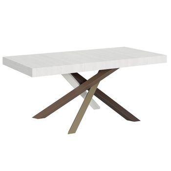 Mesa Extensible, De 8 A 14 Personas, Blanco Brillo Y Patas Entrelazadas De 4 Colores L 180 A 284 Cm Ar...