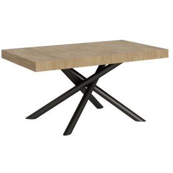 Mesa Extensible De Roble Claro Para 8 A 20 Personas Con Patas Redondeadas Antracita Entrelazadas L 180 A 440 Cm Zeus