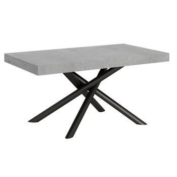 Mesa Extensible Gris Hormigón Para 8 A 20 Personas Y Patas Redondas Entrelazadas Antracita L 180 A 440 Cm Zeus