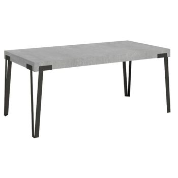 Mesa Extensible Para 8 A 14 Personas, Gris Hormigón Con Patas De Metal Antracita L 180 A 284 Cm Konta