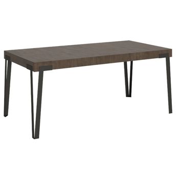 Mesa Extensible Para 8 A 14 Personas, Madera De Nogal Y Patas De Metal Antracita L 180 A 284 Cm Konta