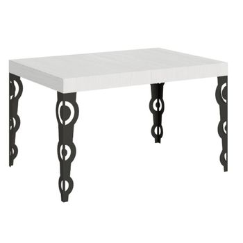 Mesa Rectangular Extensible Para 6 A 10 Personas L 130 A 234 Cm Fresno Blanco Y Patas De Metal Antracita Kazay