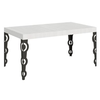 Mesa Rectangular Extensible Para 6 A 10 Personas L 160 A 264 Cm Fresno Blanco Y Patas De Metal Antracita Kazay