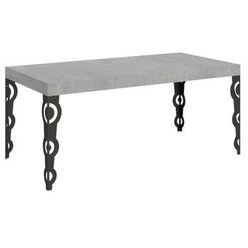 Mesa Rectangular Extensible Para 6 A 20 Personas L 160 A 420 Cm Gris Hormigón Y Patas De Metal Antracita Kazay