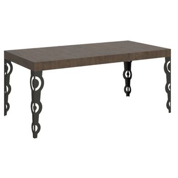 Kazay Oriental Mesa Rectangular Extensible Para 6 A 20 Personas L 160 A 420 Cm Madera Oscura Y Patas De Metal Antracita