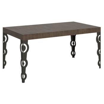 Kazay Oriental Mesa Rectangular Extensible Para 6 A 20 Personas L 180 A 440 Cm Madera Oscura Y Metal Antracita