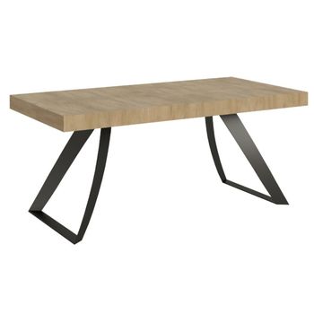 Mesa De Diseño Volta 160 Cm Roble Claro Con Patas Curvadas De Metal Antracita