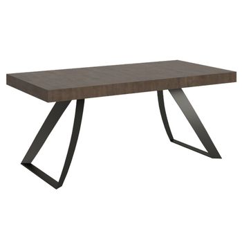 Mesa Extensible Con Patas Curvadas De Acero Antracita Volta-color Marrón-5 Alargaderas Finas-ancho Extensible