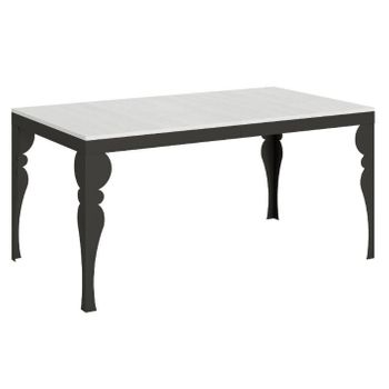 Mesa Extensible De 8 A 20 Personas, Blanca Con Patas De Metal Antracita L 180 A 440 Cm Torza