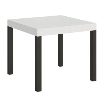 Mesa Cuadrada Extensible Evy, 4 A 12 Personas, L 90 A 246 Cm, Metal Blanco Y Antracita