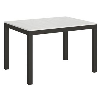 Mesa Rectangular Extensible Evy Para 4 A 10 Personas L 120 A 224 Cm Fresno Blanco Y Metal Antracita