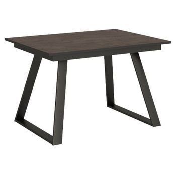 Mesa Rectangular Extensible Bareni De Madera Oscura Y Metal Antracita Para 4 A 6 Personas L 120 A 180 Cm