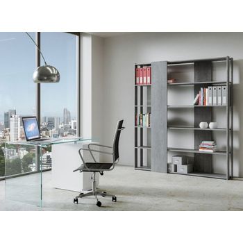 Librería De Madera De Nogal Bamka 120 Cm-color Gris Cemento-anchura 178 Cm