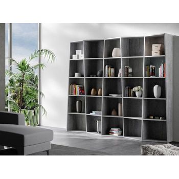 Librería De Madera Blanca Desestructurada Brika 317 Cm-color Gris-anchura 227 Cm