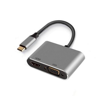 Ewent Ew9700 Adaptador De Cable De Vídeo 0,15 M Usb Tipo C Hdmi + Vga (d-sub) Negro, Plata