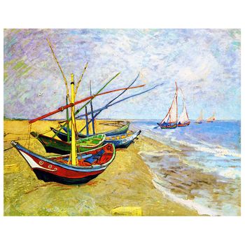 Legendarte - Cuadro Lienzo, Impresión Digital - Barcos De Pesca En La Playa De Les Saintes-maries-de-la-mer - Vincent Van Gogh - Decoración Pared Cm. 80x100