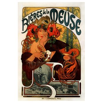 Legendarte - Cuadro Lienzo, Impresión Digital - Cervezas De Mosa - Alphonse Mucha - Decoración Pared Cm. 60x80