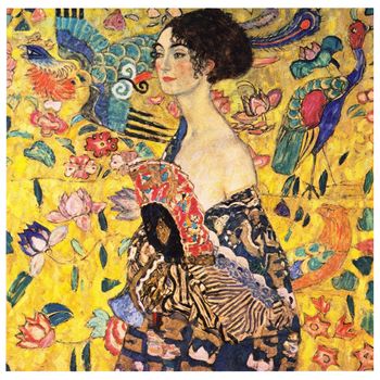 Legendarte - Cuadro Lienzo, Impresión Digital - Dama Con Abanico - Gustav Klimt - Decoración Pared Cm. 90x90