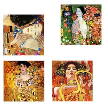 Legendarte - Cuadro Lienzo, Impresión Digital - Pinturas Klimt - Composición 2 - Decoración Pared Cm. 50x50 (4 Paneles)