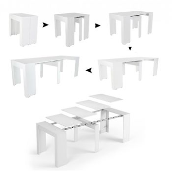 Mesa De Comedor Moderna, Consola Extensible Hasta 10 Plazas, Medidas 90 X 51 X 77 Cm, Color Blanco