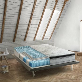 Colchón Talamo Italia Single King, Made In Italy, Colchón Desmontable De Memory Foam + Gel Y Muelles Con Bolsillos, Antiácaros E Hipoalergénico, Cm 90x200 H27