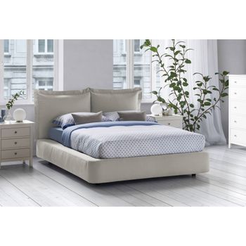 Talamo Italia Cama Doble Con Contenedor Vittoria, Made In Italy, Cabecero Y Funda De Tela, Apertura Frontal, Apto Para Colchón 160x190 Cm, Beige