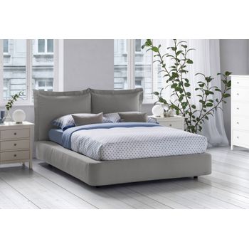 Talamo Italia Cama Doble Con Contenedor Vittoria, Made In Italy, Cabecero Y Funda De Tela, Apertura Frontal, Apto Para Colchón 160x190 Cm, Gris