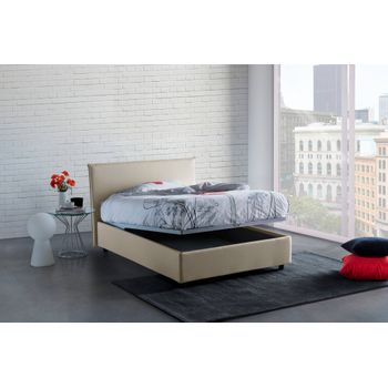 Talamo Italia Cama Individual Y Media Con Contenedor Anna, Made In Italy, Cama Con Revestimiento De Tela, Apertura Frontal, Con Colchón De 120x190 Cm Incluido, Beige