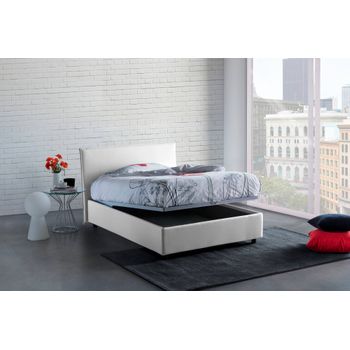 Talamo Italia Cama Individual Y Media Con Contenedor Anna, Made In Italy, Cama Con Revestimiento De Tela, Apertura Frontal, Con Colchón De 120x190 Cm Incluido, Blanco