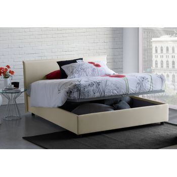 Talamo Italia Cama Doble Con Contenedor Anna, Made In Italy, Cama Con Revestimiento De Tela, Apertura Frontal, Apta Para Colchón 160x190 Cm, Beige