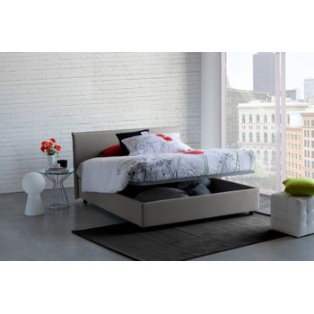 Talamo Italia Cama Doble Con Contenedor Anna, Made In Italy, Cama Con Revestimiento De Tela, Apertura Frontal, Apta Para Colchón 160x190 Cm, Gris