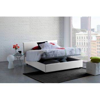 Talamo Italia Cama Doble Con Contenedor Anna, Made In Italy, Cama Con Revestimiento De Tela, Apertura Frontal, Apta Para Colchón 160x190 Cm, Blanco