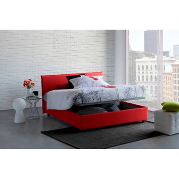 Talamo Italia Cama Doble Con Contenedor Anna, Made In Italy, Cama Con Revestimiento De Tela, Apertura Frontal, Apta Para Colchón 160x190 Cm, Rojo