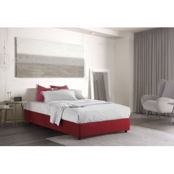 Talamo Italia Cama Individual Y Media Con Contenedor Silvia Sommier, Made In Italy, Cama Con Revestimiento De Tela, Apertura Frontal, Apta Para Colchón De 120x190 Cm, Rojo