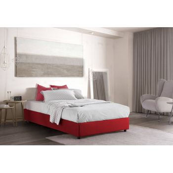 Talamo Italia Cama Individual Y Media Con Contenedor Silvia Sommier, Made In Italy, Cama Con Revestimiento De Tela, Apertura Frontal, Con Colchón De 120x190 Cm Incluido, Rojo