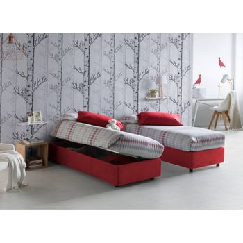 Talamo Italia Cama Individual Y Media Con Contenedor Silvia Sommier, Made In Italy, Cama Con Revestimiento De Tela, Apertura Lateral, Apta Para Colchón De 120x190 Cm, Rojo