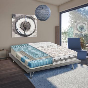 Colchón Talamo Italia Vulcano Cuadrado Y Medio, Made In Italy, Desenfundable En Memory Foam Y Micro Resortes Independientes, Antiácaros E Hipoalergénico, Cm 120x190 H25