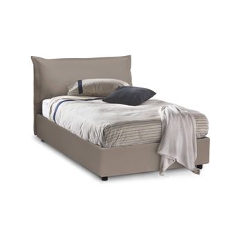 Talamo Italia Cama Individual Y Media Con Contenedor Veronica, Made In Italy, Cama Con Revestimiento De Cuero Ecológico, Apertura Frontal, Apta Para Colchón De 120x190 Cm, Taupe