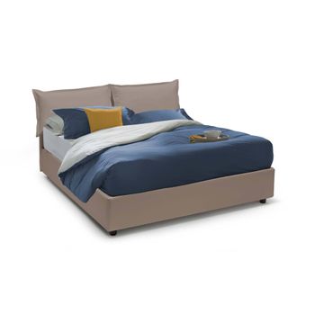 Talamo Italia Cama Doble Con Contenedor Veronica, Made In Italy, Cama Con Revestimiento De Cuero Ecológico, Apertura Frontal, Con Colchón De 160x190 Cm Incluido, Taupe